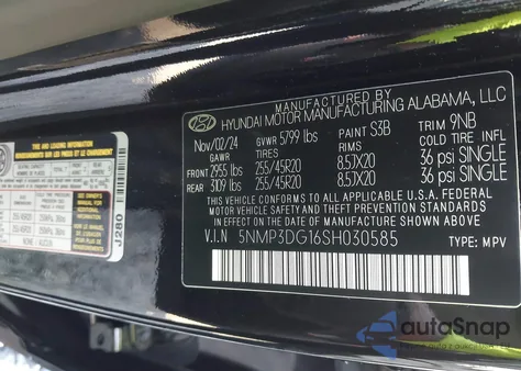 2025 Hyundai Santa Fe Hybrid Limited from USA, damaged, VIN 5NMP3DG16SH030585